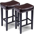 Counter Height Barstools Set of 2 26 inch Solid Wood PU Leather Backless S613