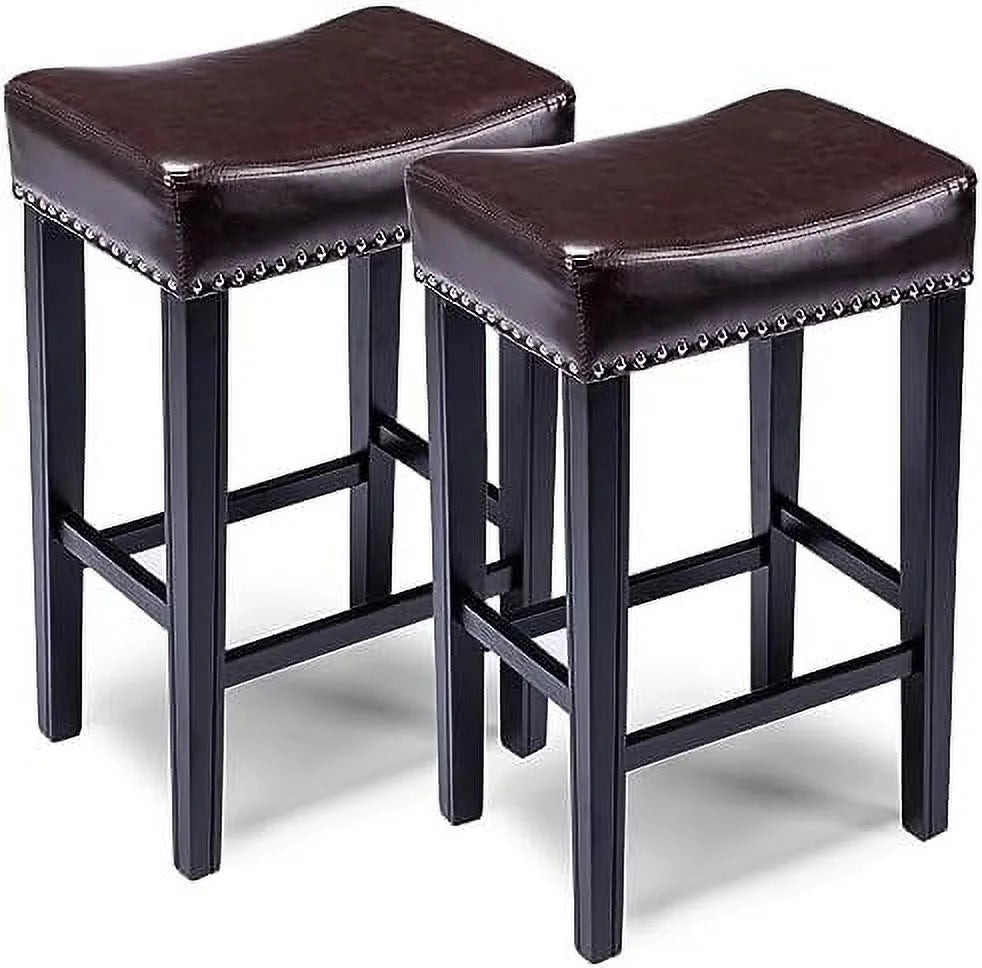 Counter Height Barstools Set of 2 26 inch Solid Wood PU Leather Backless S613
