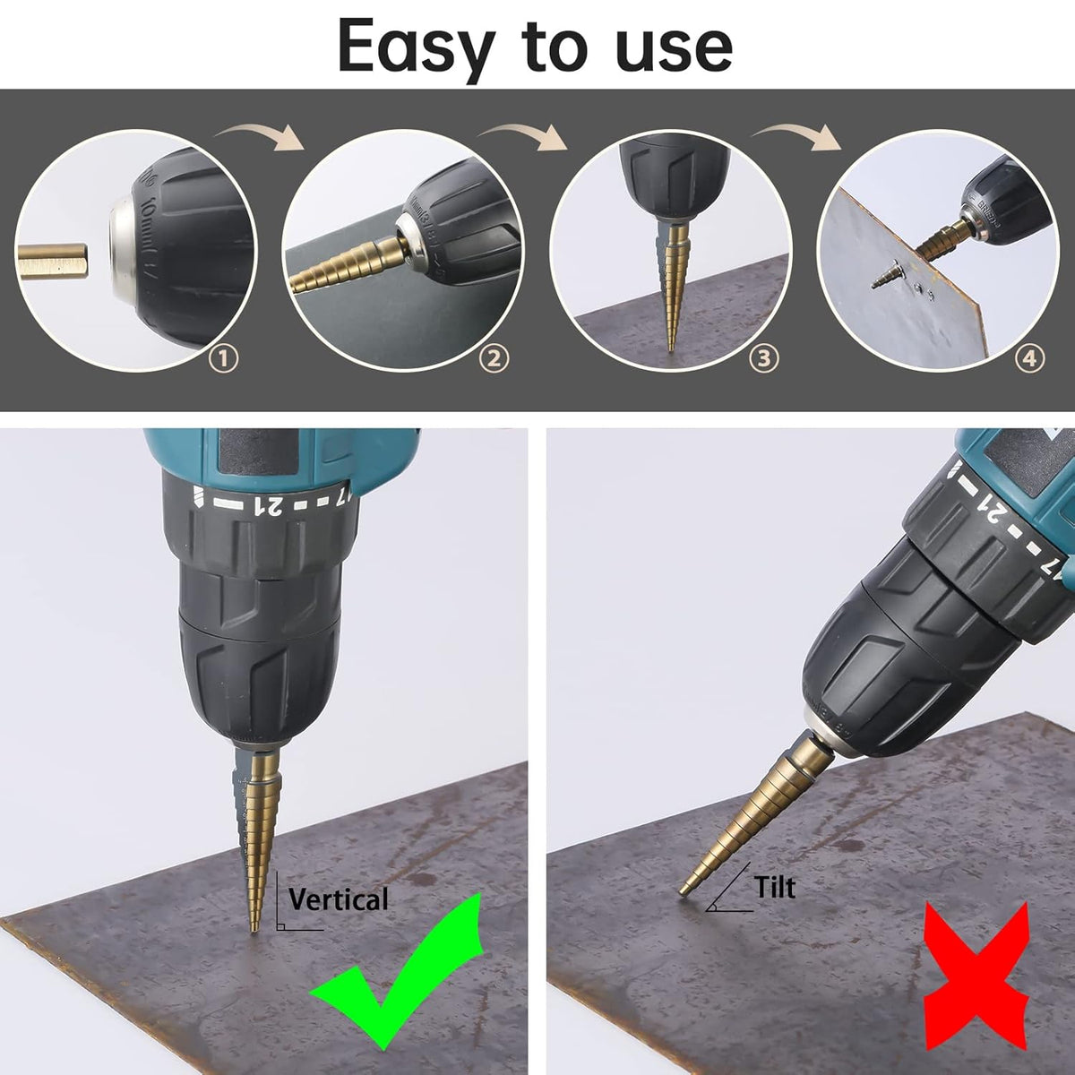 5 Pc HSS Titanium Coated Step Drill Bit Set with Aluminum Case A431