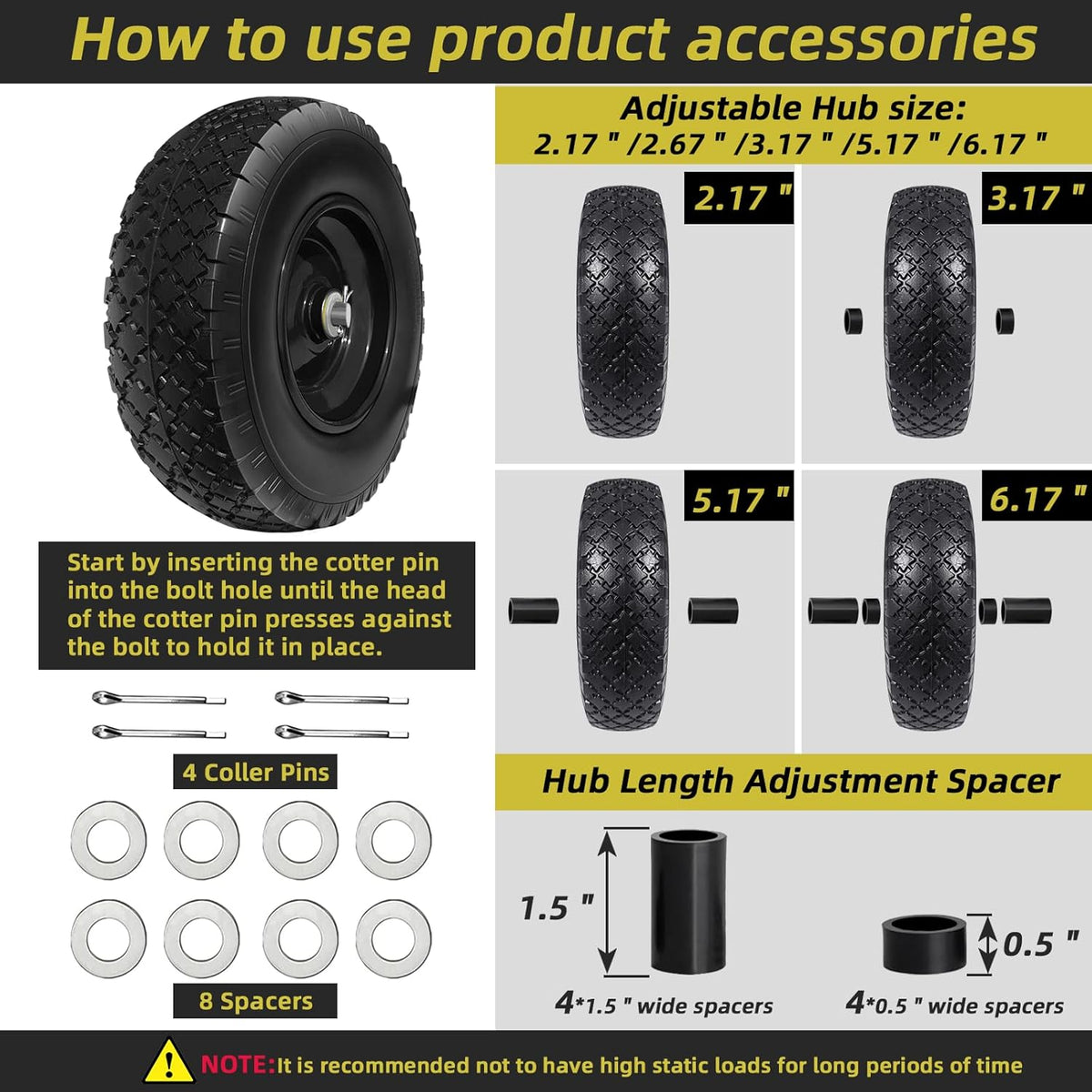 13” Replacement Solid Tire and Wheel Assemblies with 5/8” Axle Bore Hole, 2 Packs R2327
