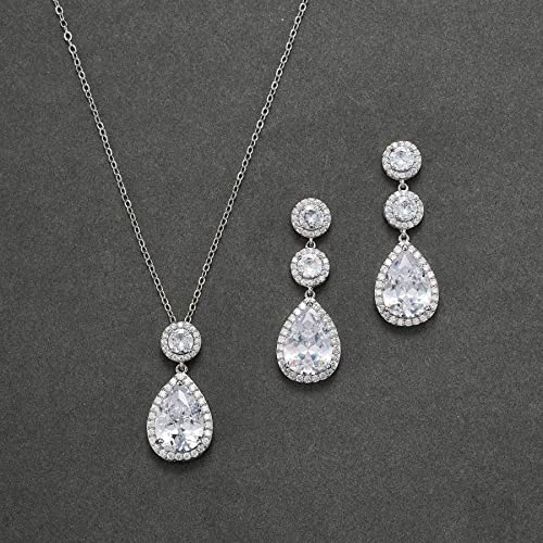 Teardrop Cubic Zirconia Necklace Earrings Set I1111