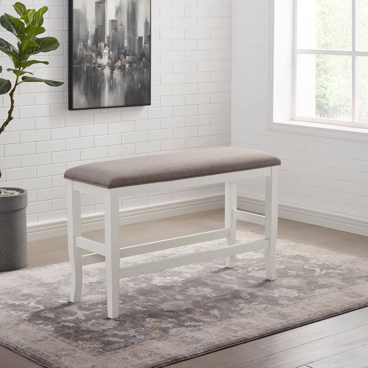 Counter Height Dining Bench Brown Cherry Dark Grey Fabric Y75709