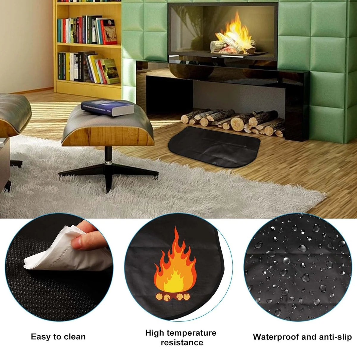 Black 42x24 Inch Fireplace Mat Hearth Pad H733020