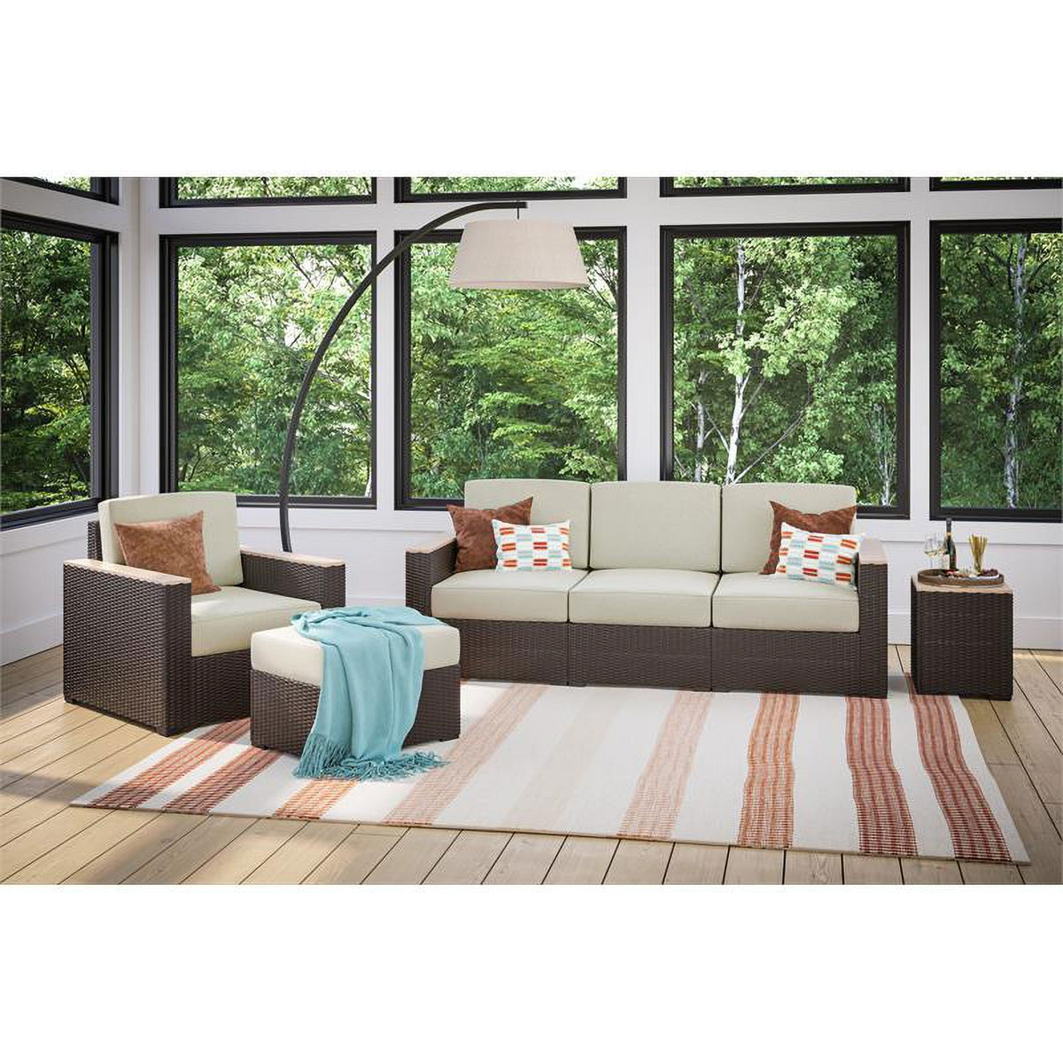 Palm Springs Outdoor Sofa with Arm Chair, Ottoman & Side Table - Brown N409373