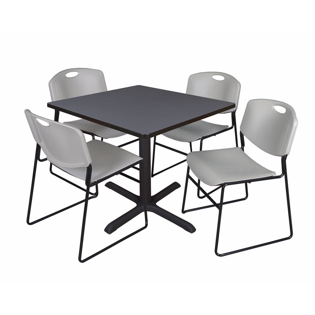 Grey Square Breakroom Table with 4 Stack Chairs H1727