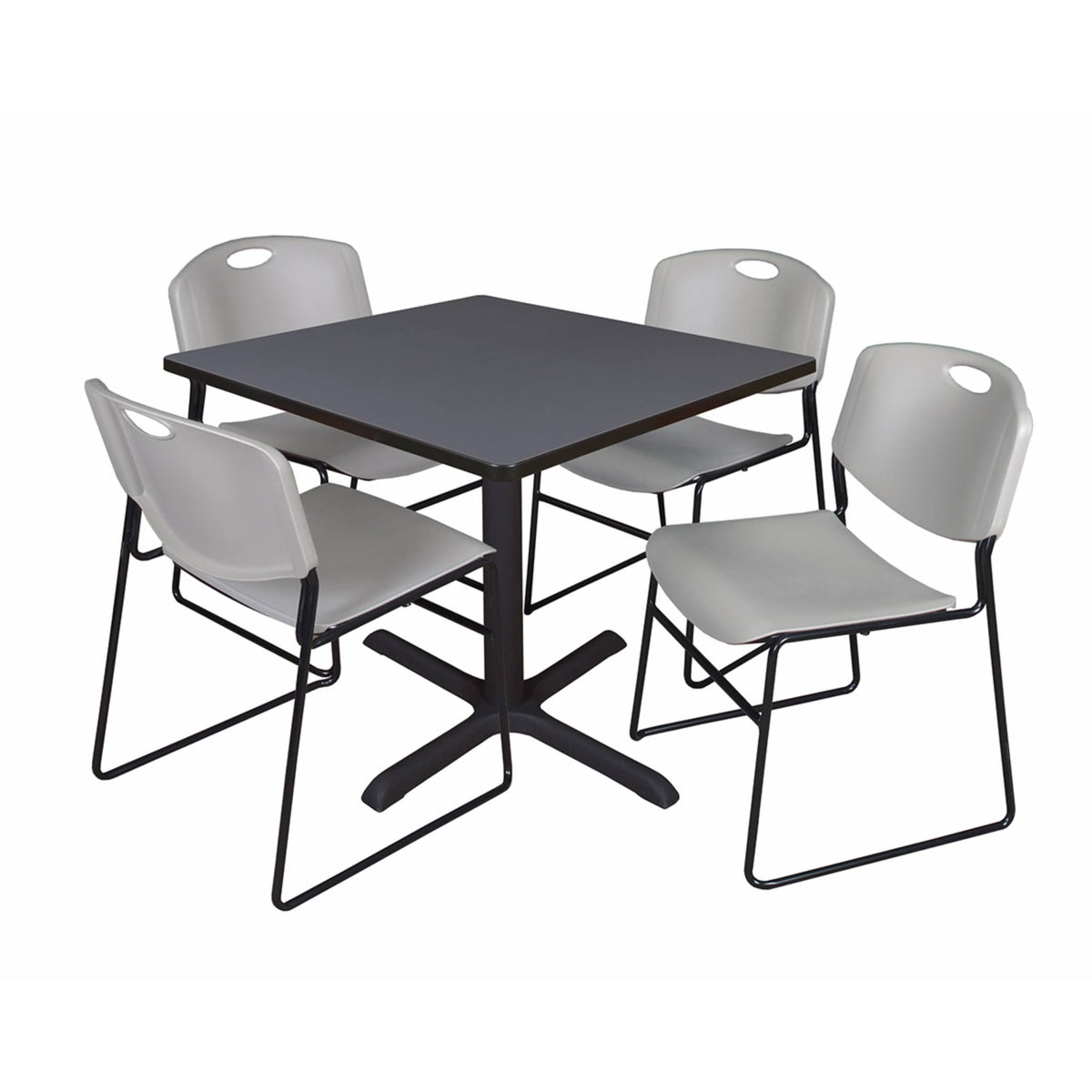 Grey Square Breakroom Table with 4 Stack Chairs H1727