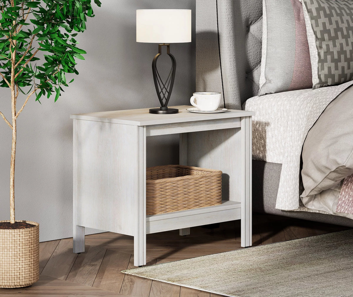 White Wood Side Table with Storage I200