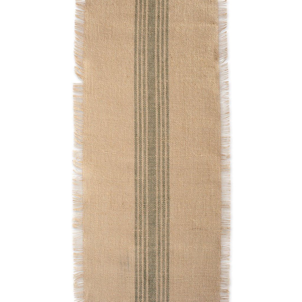 14x72" Beige Green Stripe Burlap Table Runner L783