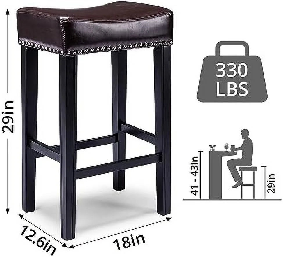 Counter Height Barstools Set of 2 26 inch Solid Wood PU Leather Backless S613