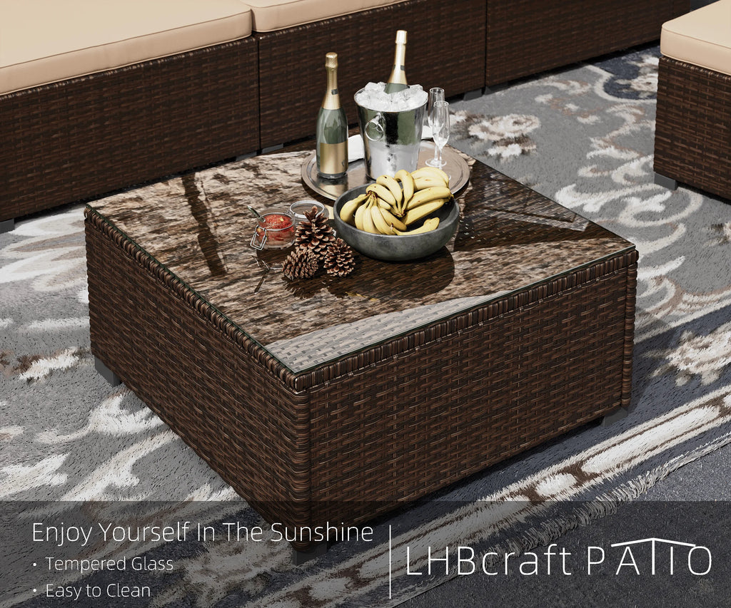 7 Piece PE Rattan Patio Sectional Sofa Set with Cushion and Coffee Table E857499