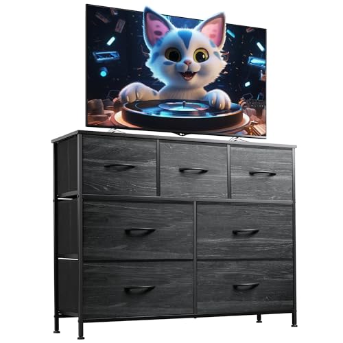 7 Drawer Dresser TV Stand with Metal Frame and Wood Top R2459