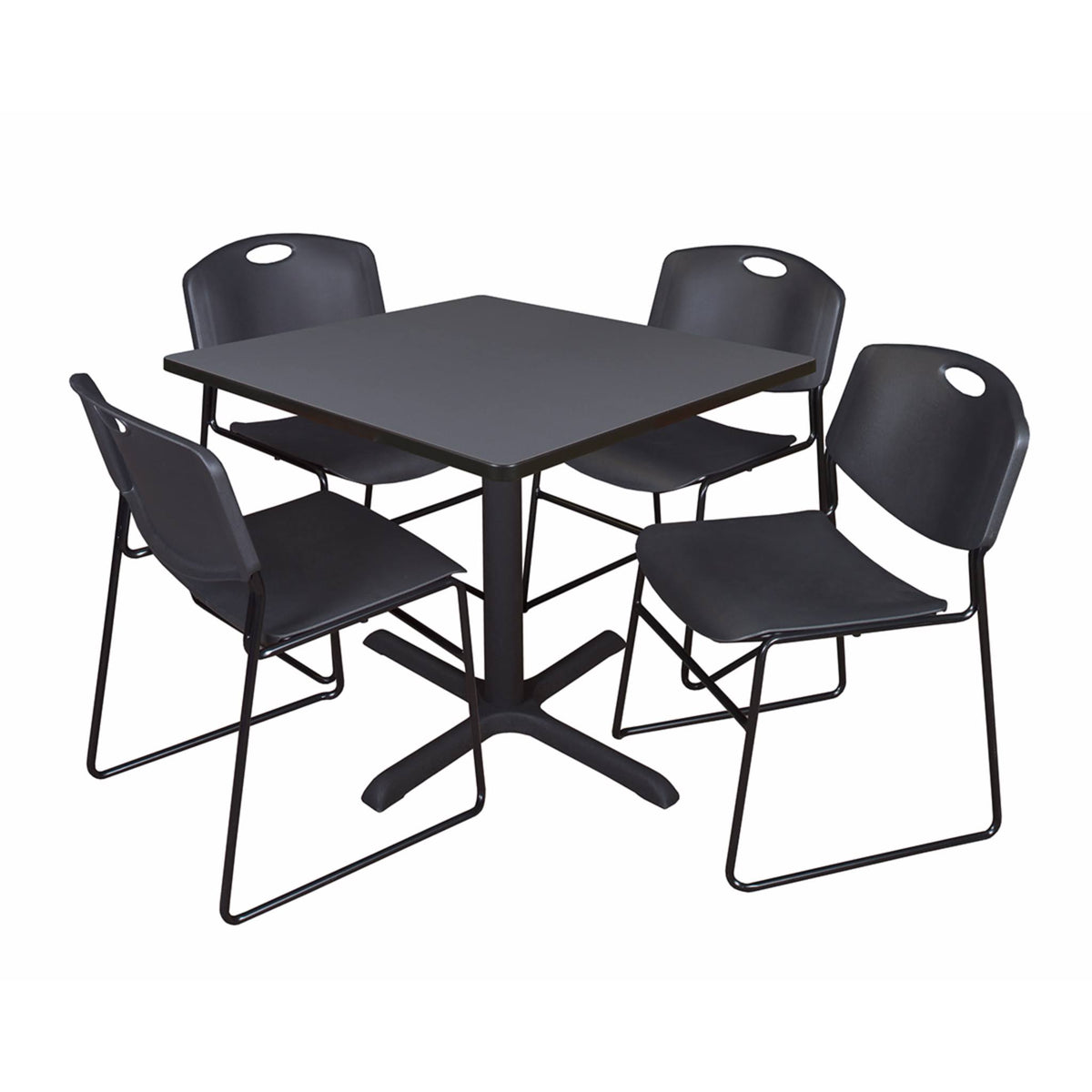 Grey Square Breakroom Table with 4 Stack Chairs H1727