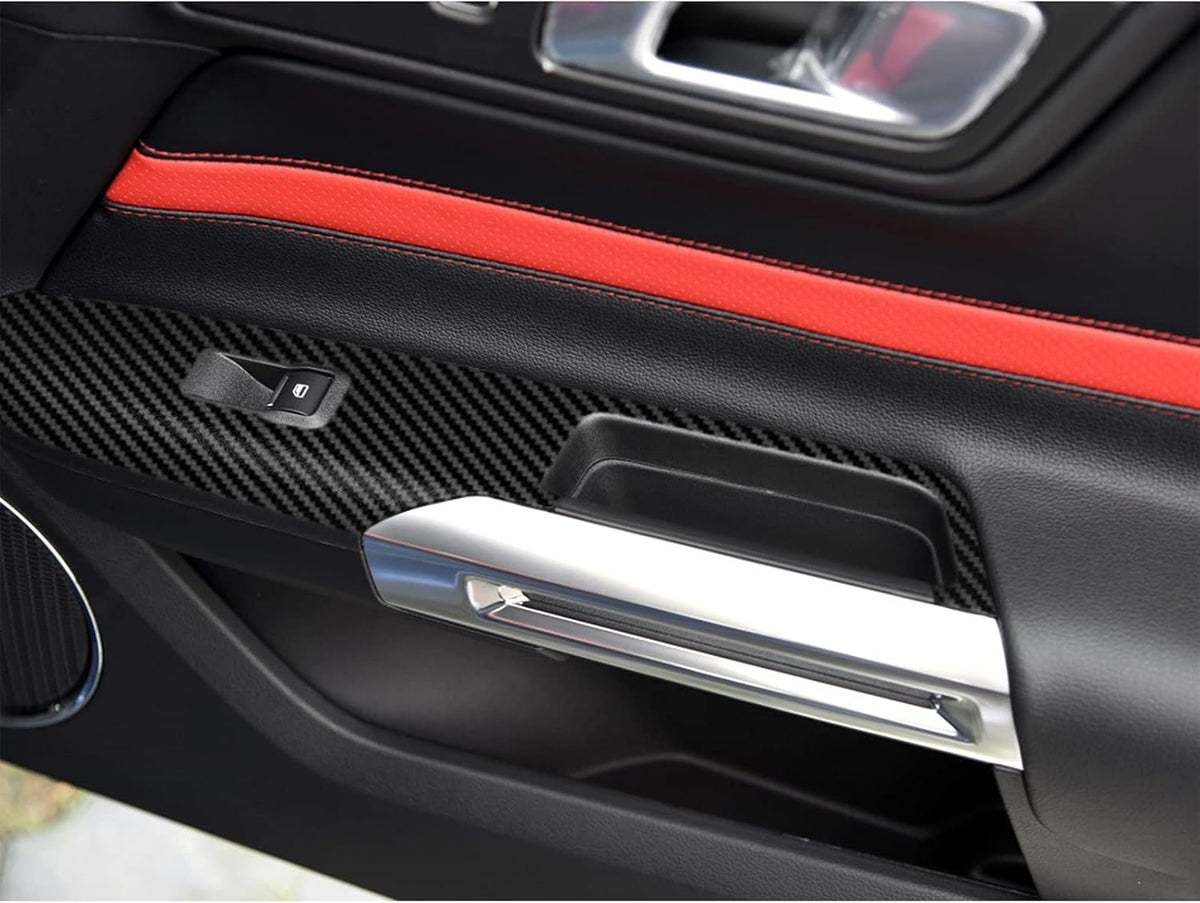 Carbon Fiber Texture Vinyl Wrap Center Console Dashboard Cover for Mustang 48PCS Black F370729