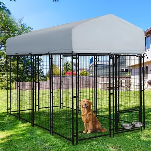 8x4x6 FT Heavy Duty Welded Wire Steel Dog Kennel with Roof T55605