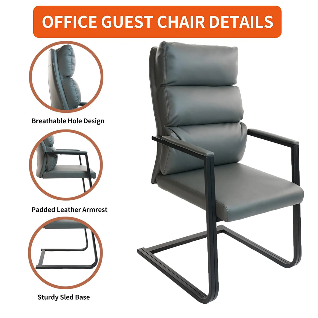 Gray 4 Pack Bonded Leather Office Guest Chair with Sled Base Q284137