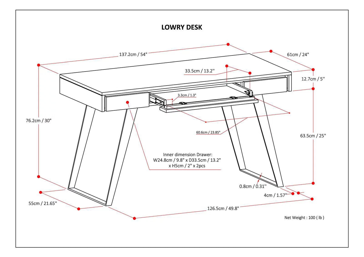 Distressed White Wood Desk with Keyboard Tray T17129