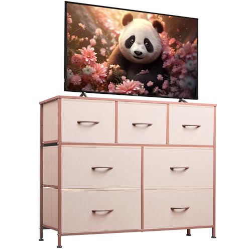 7 Drawer Dresser TV Stand with Metal Frame and Wood Top R2459