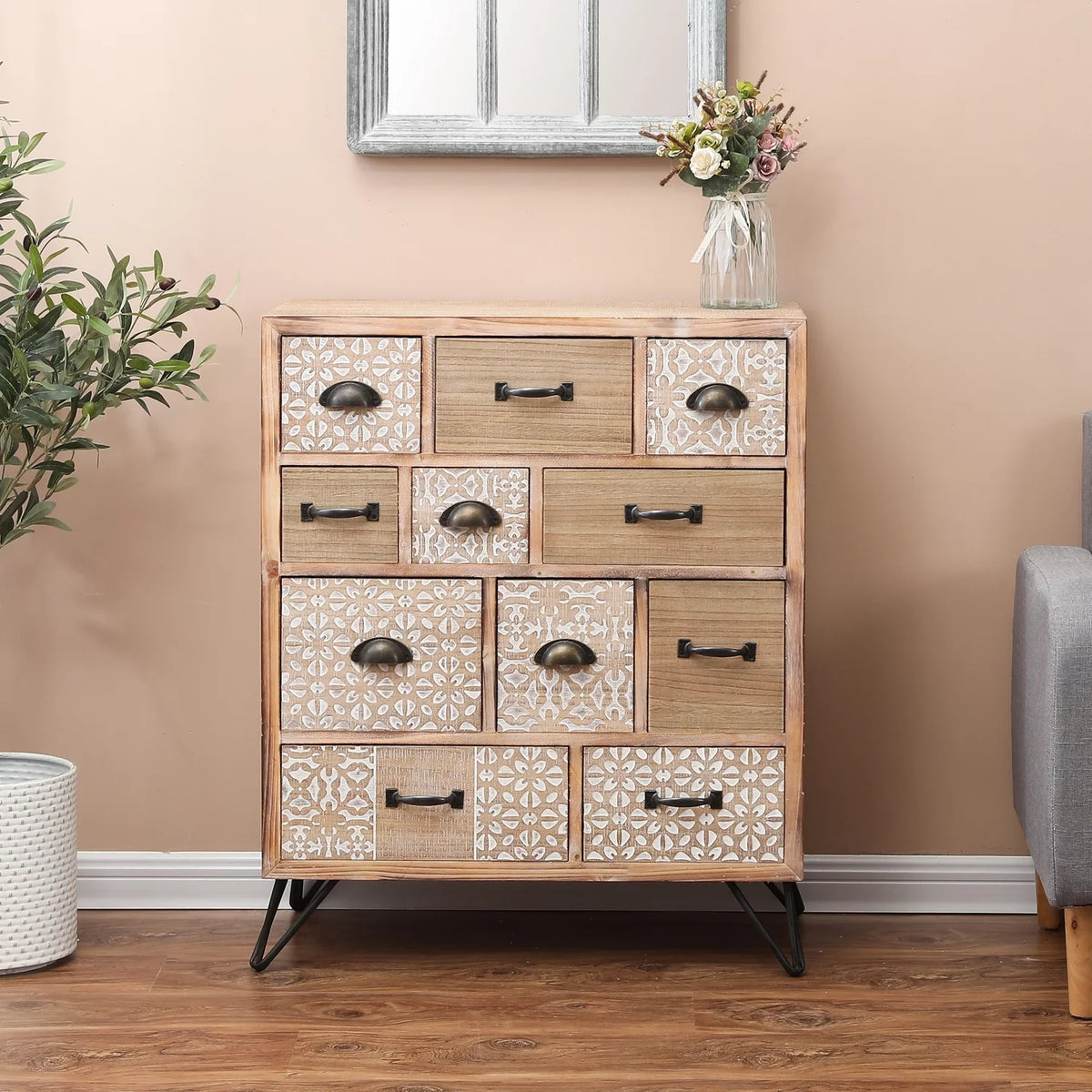 Rustic Brown Wood and Metal 11-Drawer Chest Z69807