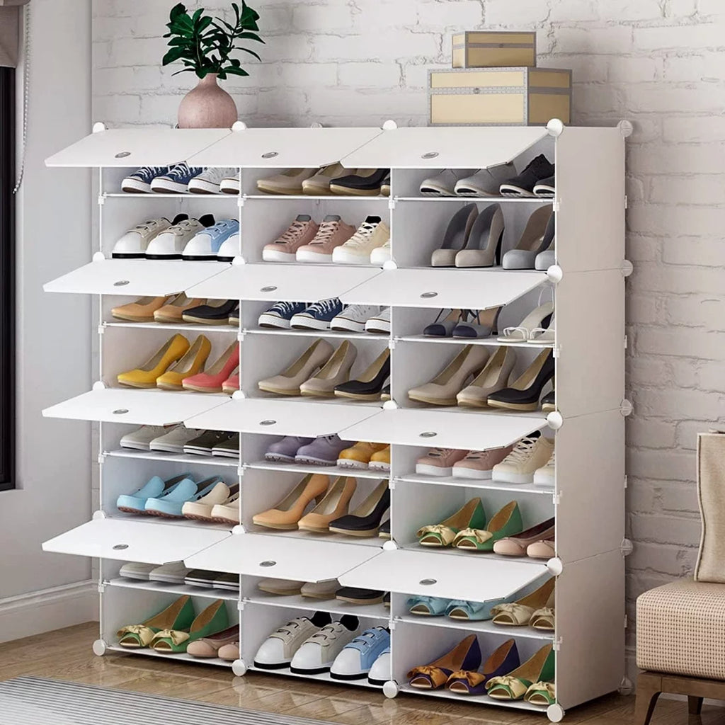 12 Cubes Stackable Shoe Storage Cabinet 8 Tiers White W924