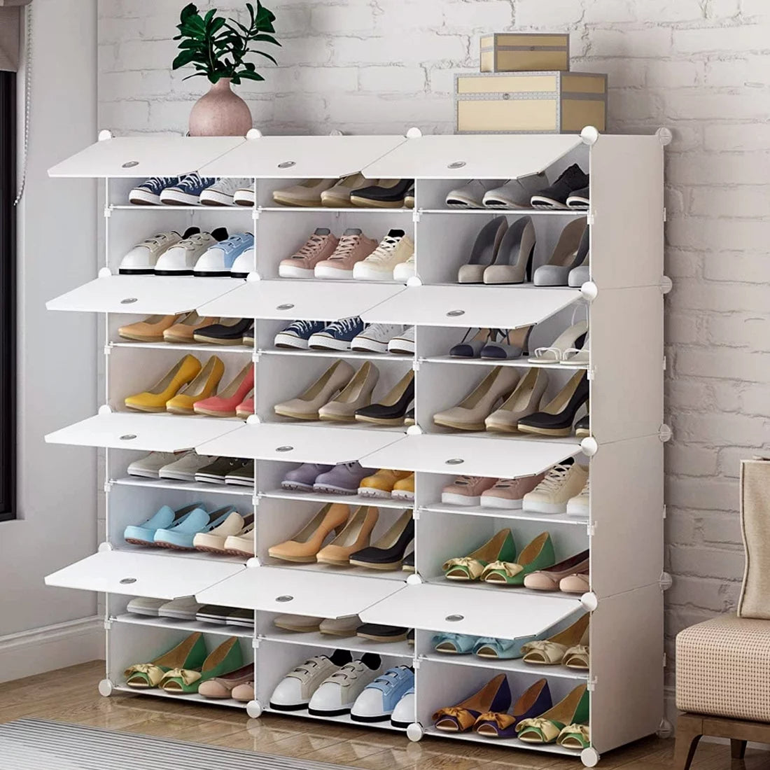 12 Cubes Stackable Shoe Storage Cabinet 8 Tiers White W924