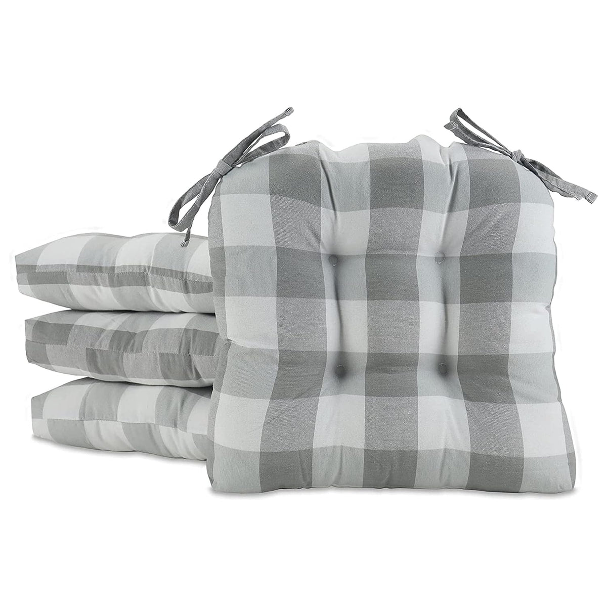 Gray Set of 4 Chair Pads with Tiebacks E91494