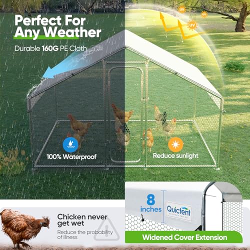 Large Metal Chicken Coop Run with Roosting Perch and Waterproof Roof Cover, 12x9x6.6FT P109738