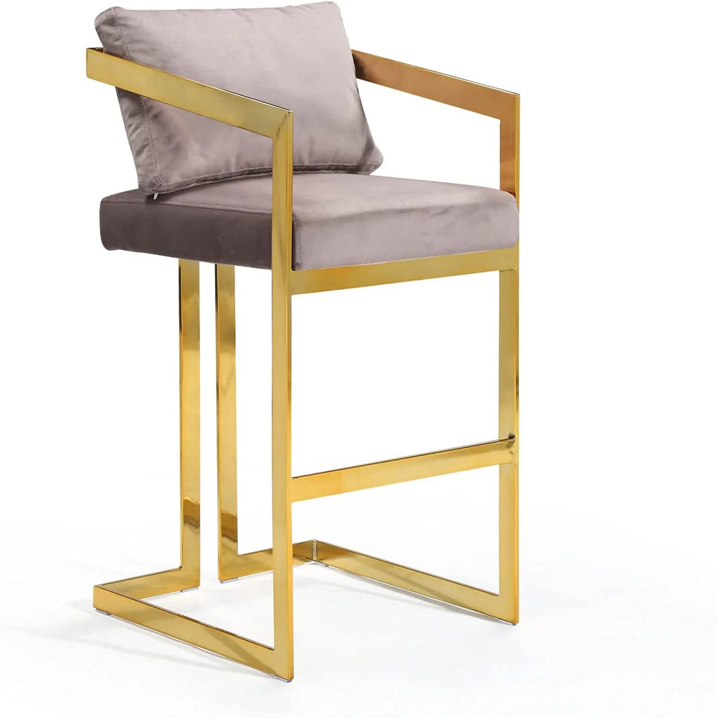 Blush Velvet Upholstered Stool Chair with Goldtone Metal Frame R16679