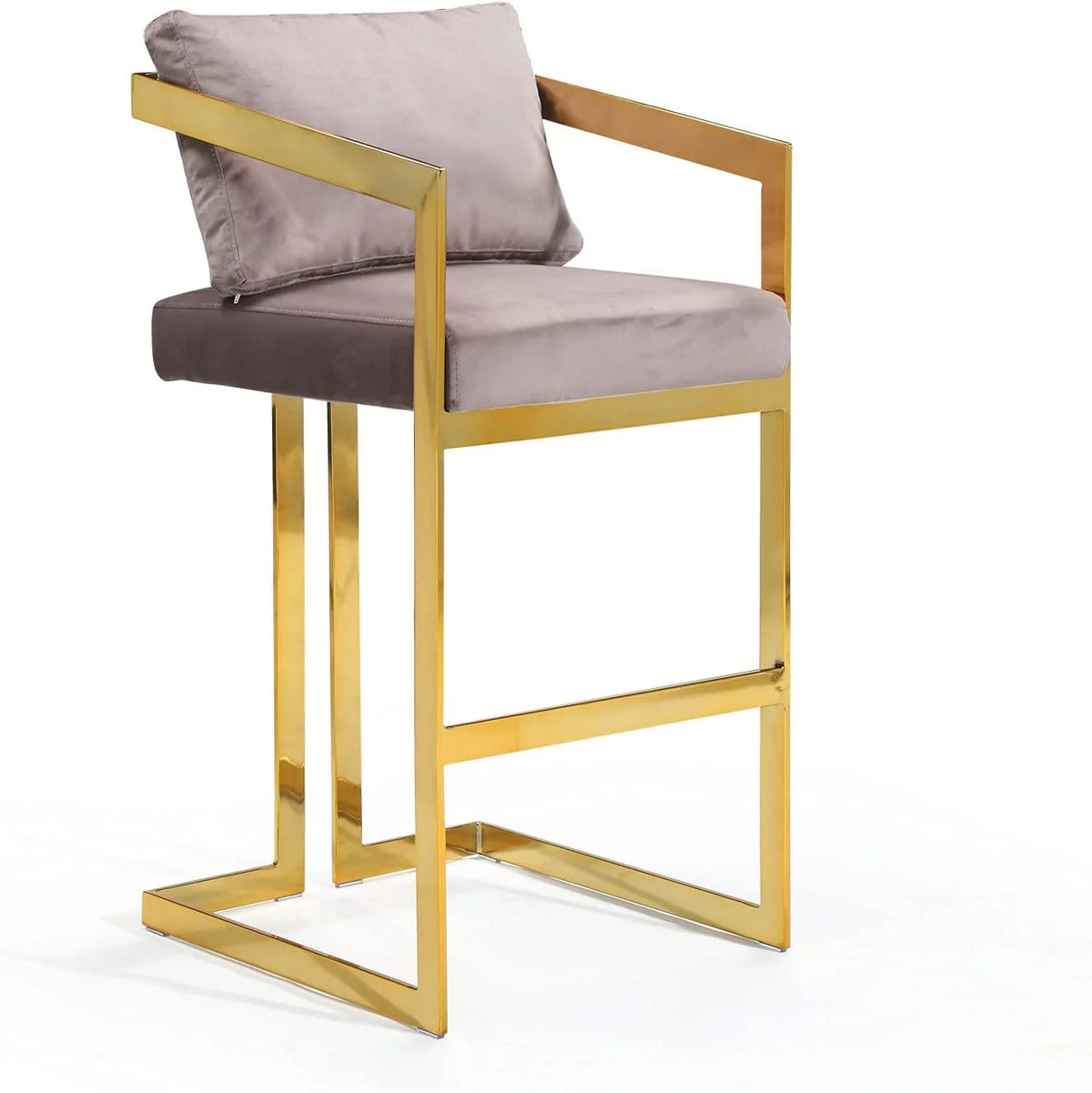 Blush Velvet Upholstered Stool Chair with Goldtone Metal Frame R16679