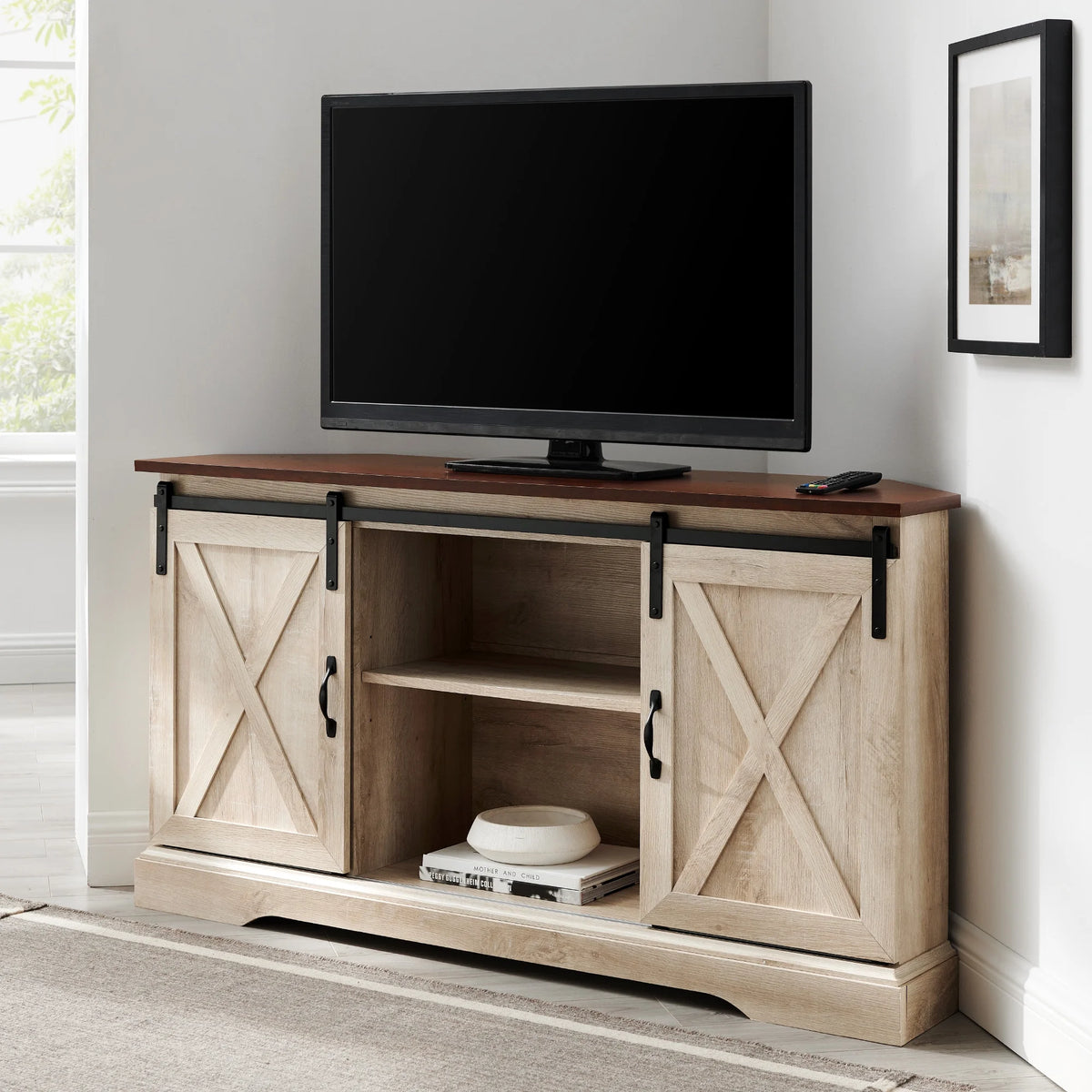 White Oak Corner TV Stand T32963