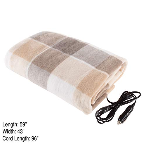 12-Volt Heated Car Blanket Black Plaid K50352