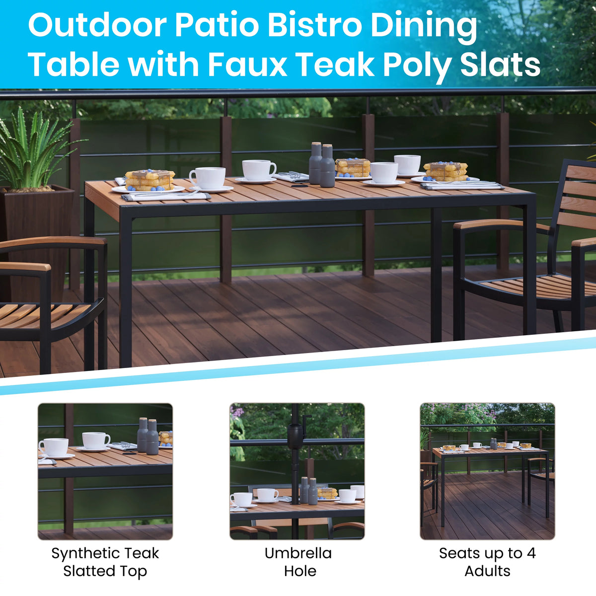 3 Piece Outdoor Patio Table Set with Teal Umbrella and Base A575392