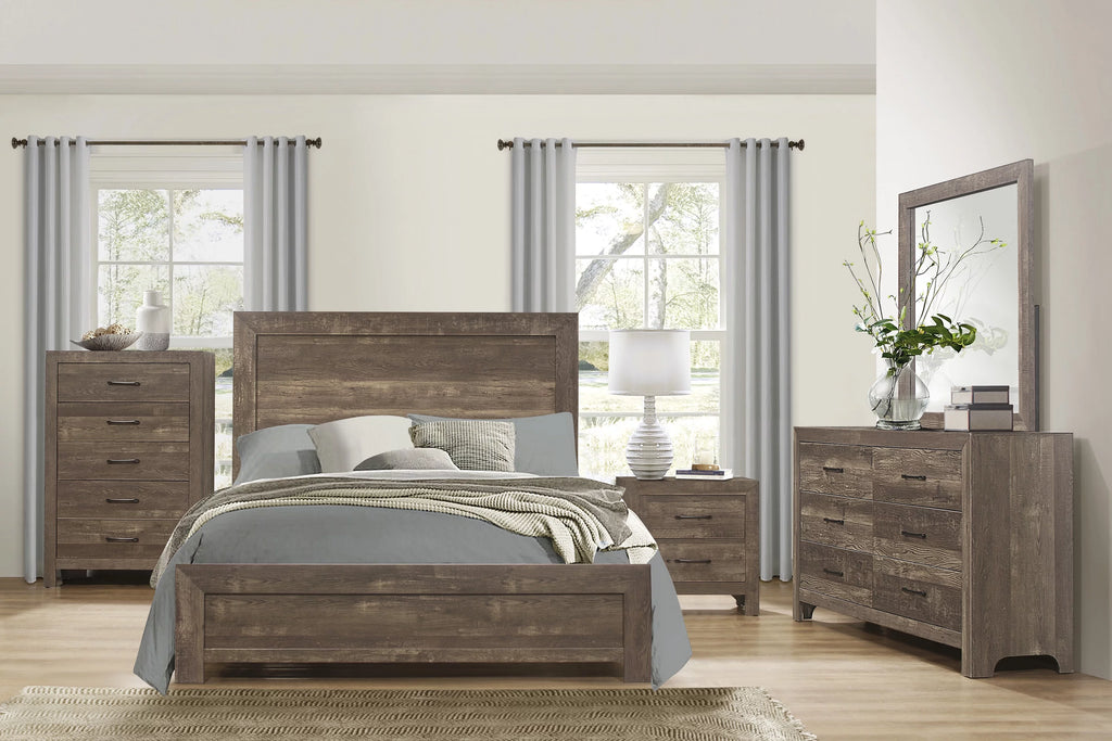 Queen Size Sleigh Bed Dresser Mirror Night Stand Rustic Brown Z815938