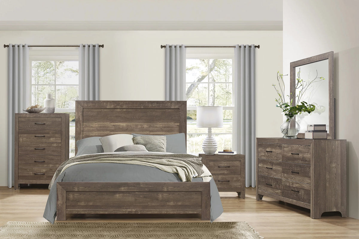 Queen Size Sleigh Bed Dresser Mirror Night Stand Rustic Brown Z815938