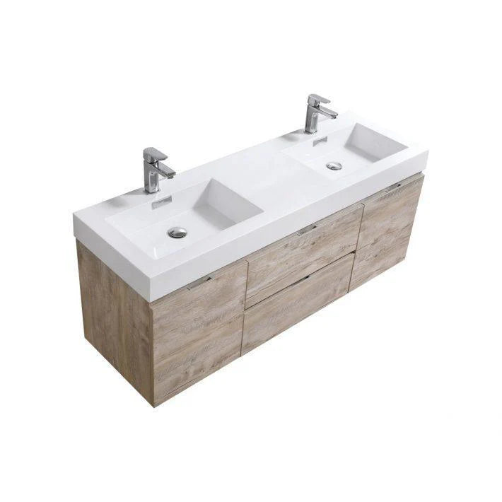 60 in. Double Sink Wall Mount Nature Wood Bathroom Vanity D800059