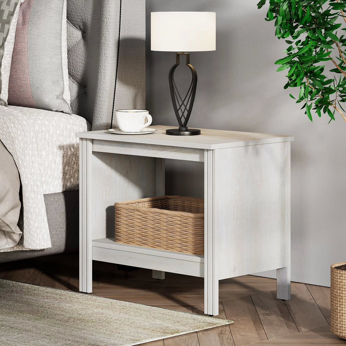 White Wood Side Table with Storage I200