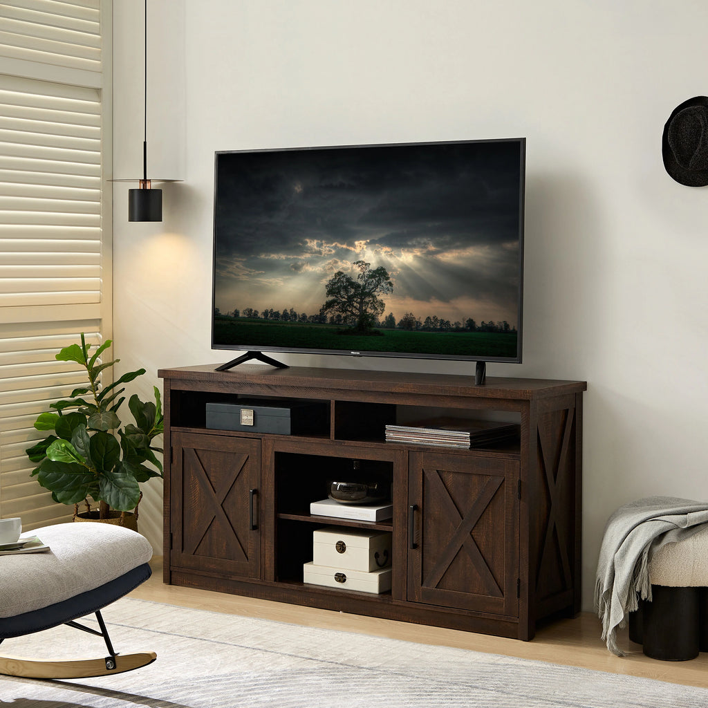 Espresso TV Media Stand with Open Shelves and Closed Cabinets U4399