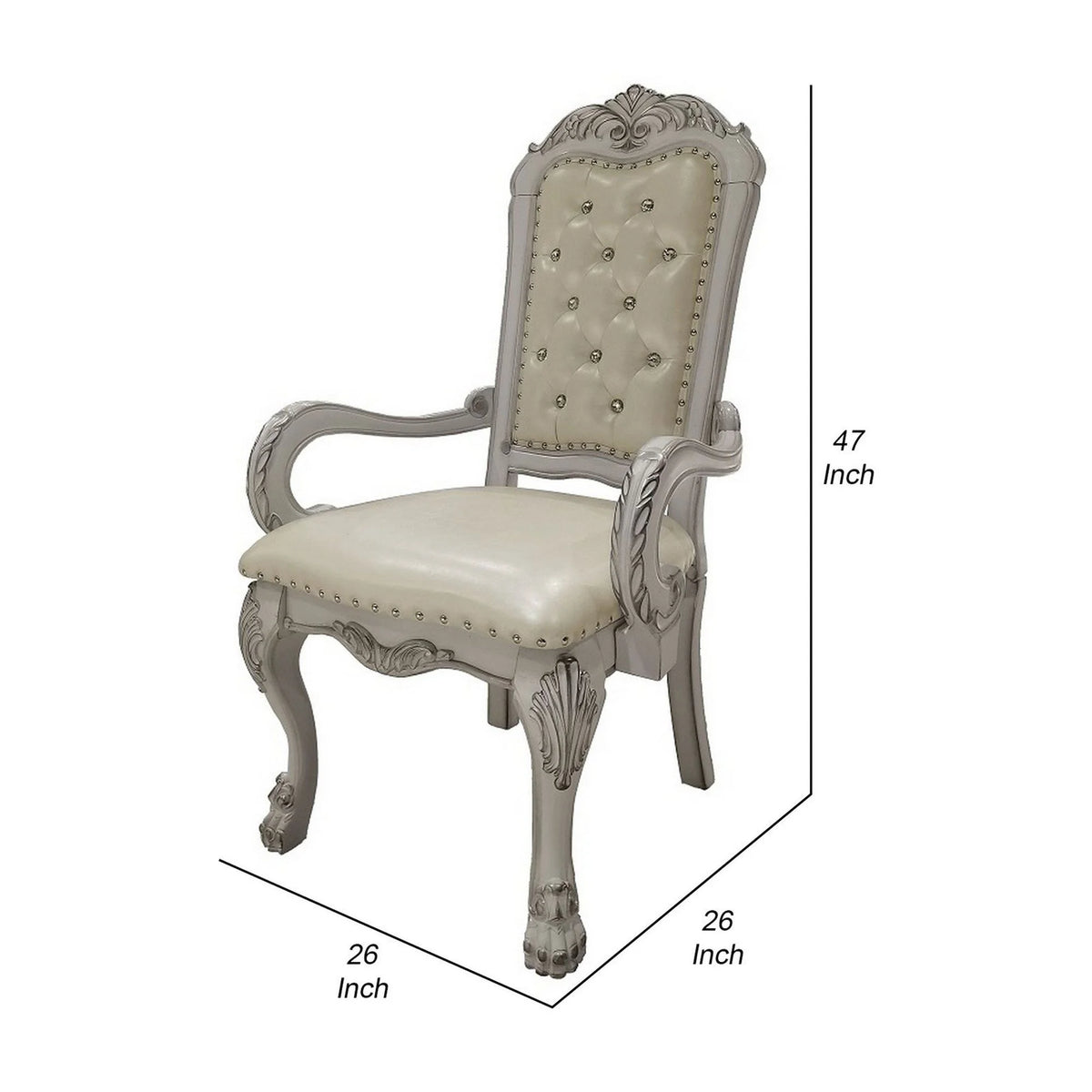 26 Inch Tufted Dining Armchair Set of 2 Faux Leather Bone White K919