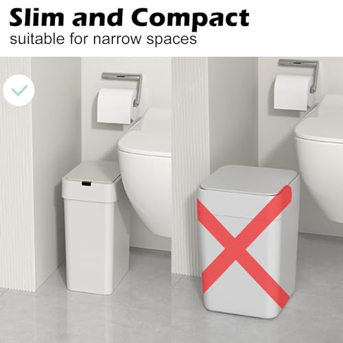 2 Pack Automatic Motion Sensor Trash Can, 2.5 Gallon + 4 Gallon White M8092