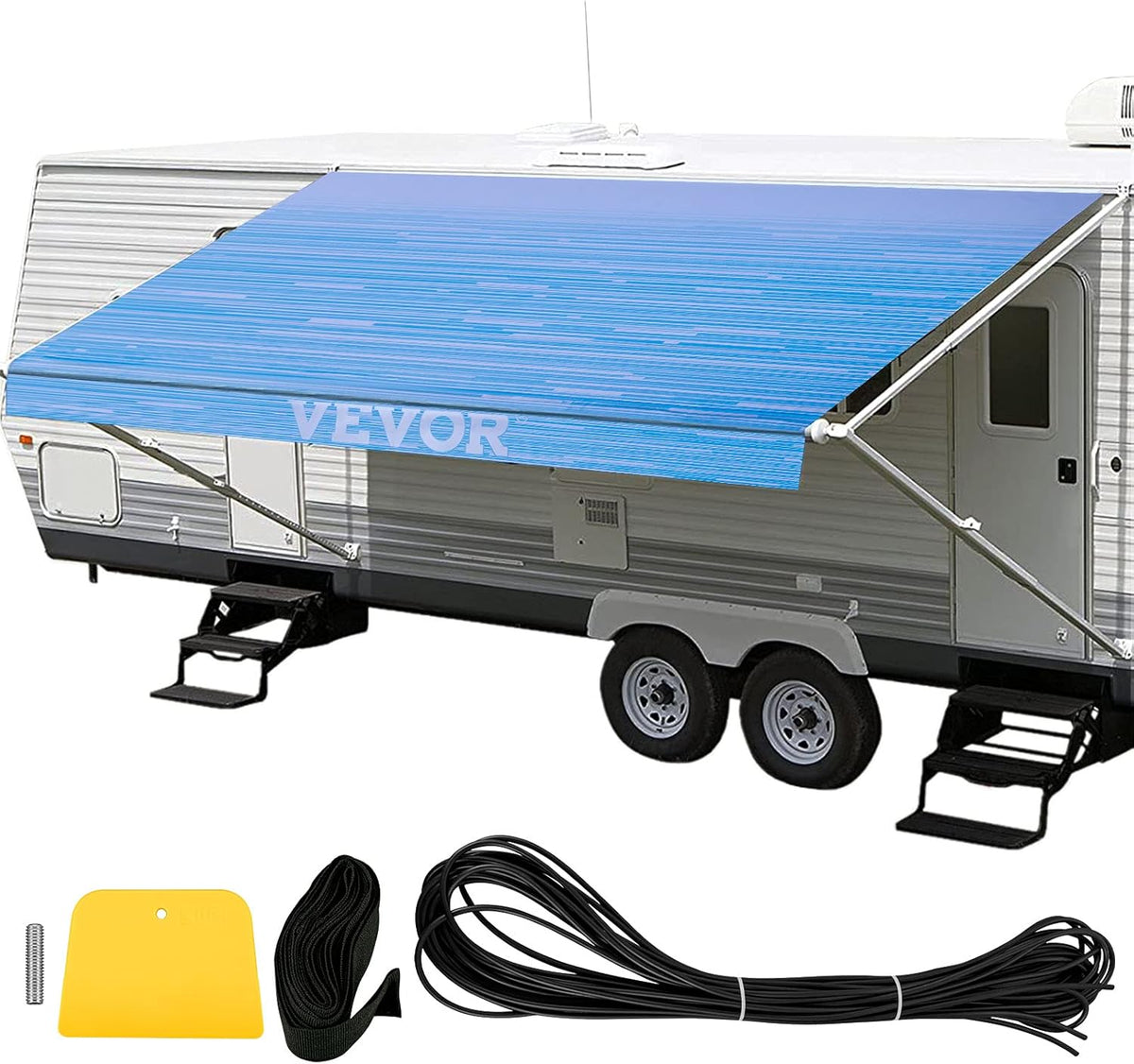 18' Ocean Blue Vinyl RV Awning Fabric Replacement S16013