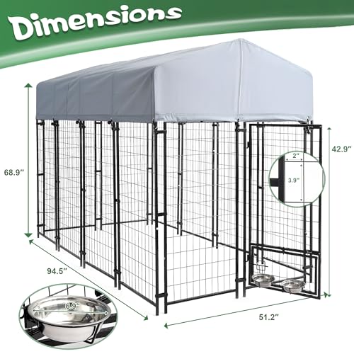 8x4x6 FT Heavy Duty Welded Wire Steel Dog Kennel with Roof T55605