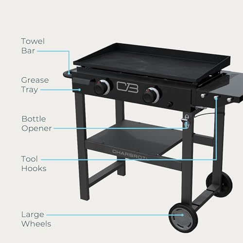 28" Propane Gas Griddle with Cart 2 Burner Flat Top Grill, Black Y39734