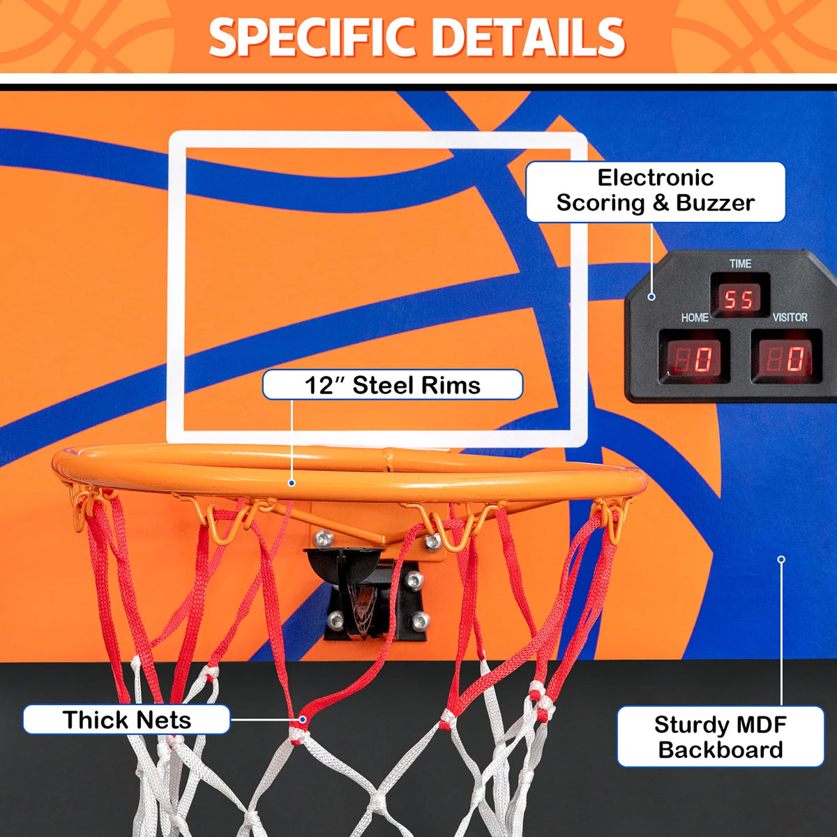 Foldable Single Shot Basketball Arcade Game with Electronic Scorer S57054