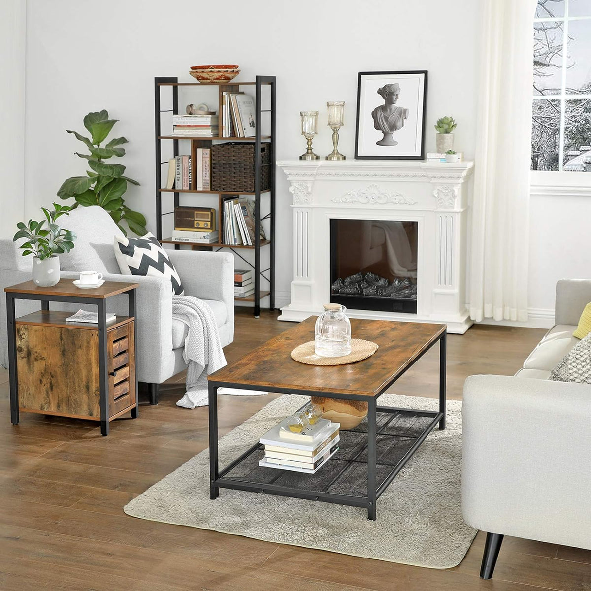 Rustic Brown Side Table with Storage Shelf G238917