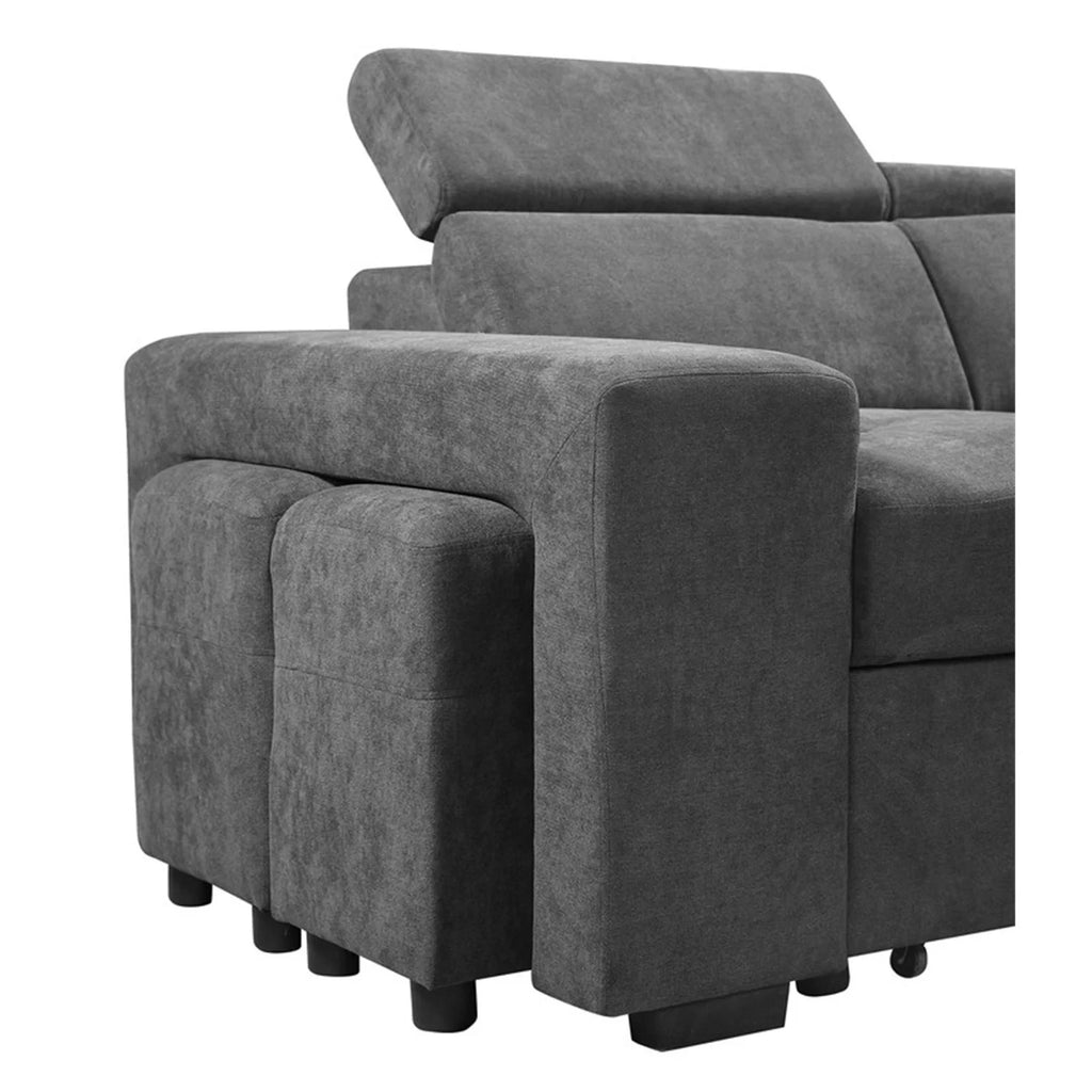 Light Gray Sleeper Sectional Sofa with Storage Ottoman and 2 Stools C7627