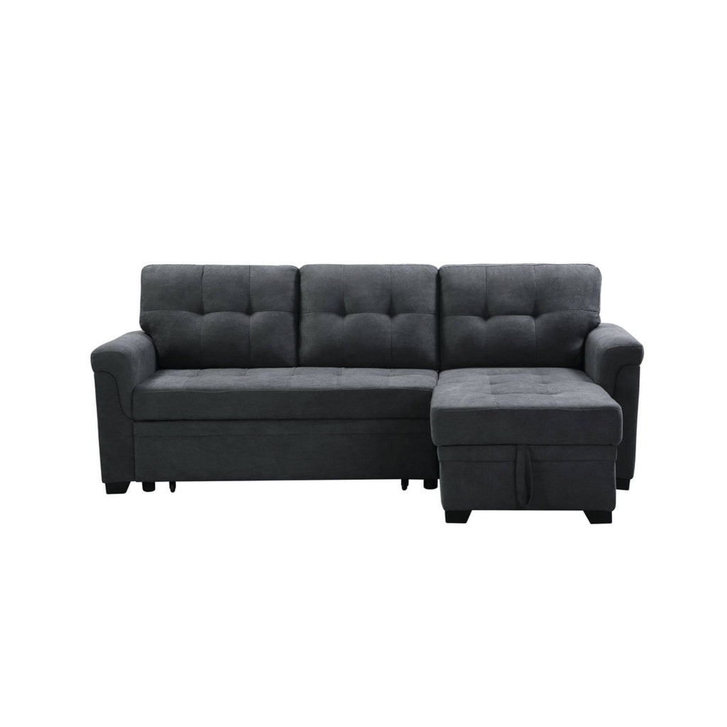 Dark Gray Fabric Reversible Sectional Sleeper Sofa Chaise with Storage N8924