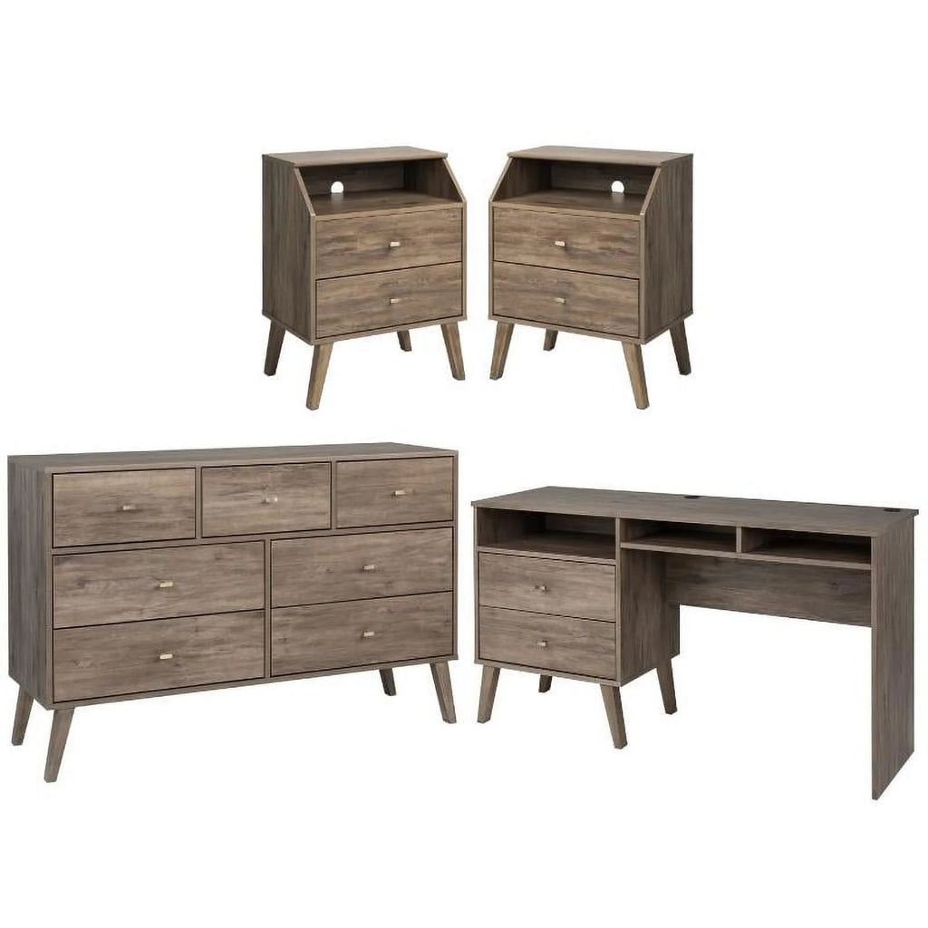 4-Piece Set with 2 Nightstands 7-Drawer Dresser and Computer Desk B6042