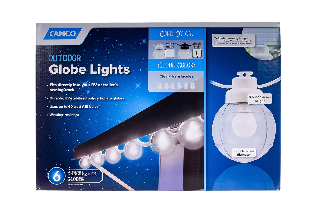 6 Clear Globe Lights on Black Wire I8417