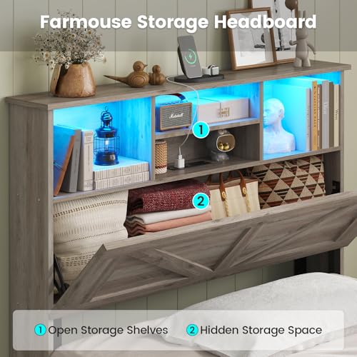 Full Size Bed Frame with 4 Storage Drawers and Rattan Headboard V104