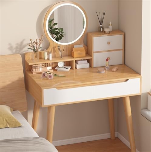 Natural Wood Vanity Desk with Lighted Mirror G544