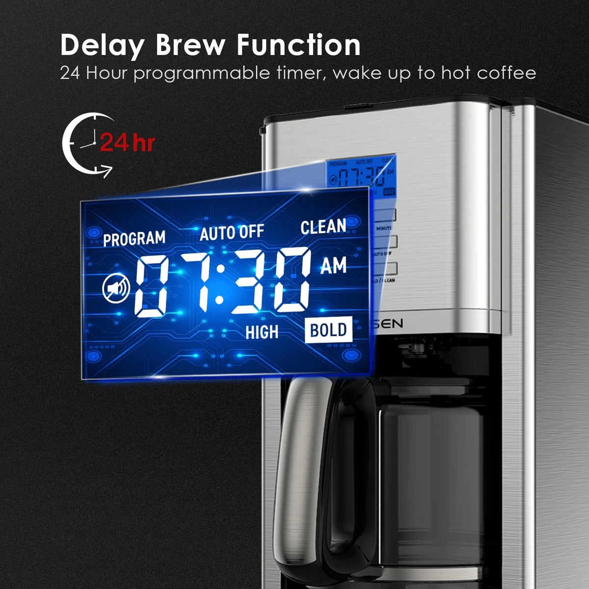 Stainless Steel 12 Cup Programmable Drip Coffee Maker Y7773